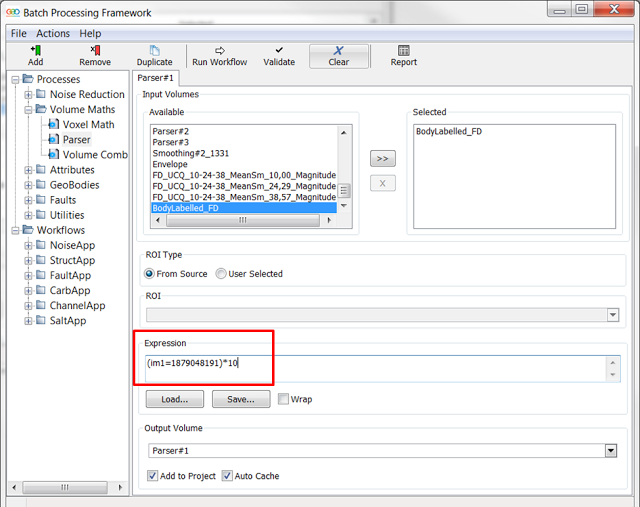 Parser showing syntax to be applied to volume